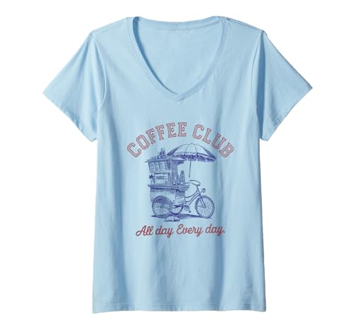 Damen Coffee Club Tshirt Retro Kaffee Kaffeeliebhaber Coffee T-Shirt mit V-Ausschnitt Damen Coffee Club Tshirt Retro Kaffee Kaffeeliebhaber Coffee T-Shirt mit V-Ausschnitt von Kaffee TShirt Männer Frauen Retro Coffee Club