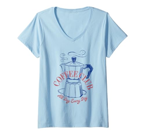 Damen Coffee Club Tshirt Retro Kaffee Kaffeeliebhaber Coffee T-Shirt mit V-Ausschnitt Damen Coffee Club Tshirt Retro Kaffee Kaffeeliebhaber Coffee T-Shirt mit V-Ausschnitt von Kaffee TShirt Männer Frauen Retro Coffee Club