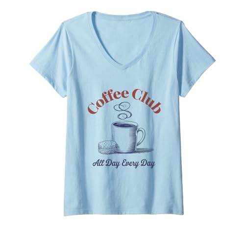 Damen Coffee Club Tshirt Retro Kaffee Kaffeeliebhaber Coffee T-Shirt mit V-Ausschnitt Damen Coffee Club Tshirt Retro Kaffee Kaffeeliebhaber Coffee T-Shirt mit V-Ausschnitt von Kaffee TShirt Männer Frauen Retro Coffee Club