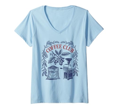 Damen Coffee Club Tshirt Retro Kaffee Kaffeeliebhaber Coffee T-Shirt mit V-Ausschnitt Damen Coffee Club Tshirt Retro Kaffee Kaffeeliebhaber Coffee T-Shirt mit V-Ausschnitt von Kaffee TShirt Männer Frauen Retro Coffee Club