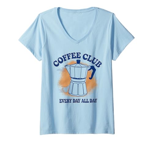 Damen Coffee Club Tshirt Retro Kaffee Kaffeeliebhaber Coffee T-Shirt mit V-Ausschnitt Damen Coffee Club Tshirt Retro Kaffee Kaffeeliebhaber Coffee T-Shirt mit V-Ausschnitt von Kaffee TShirt Männer Frauen Retro Coffee Club