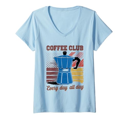 Damen Coffee Club Tshirt Retro Kaffee Kaffeeliebhaber Coffee T-Shirt mit V-Ausschnitt Damen Coffee Club Tshirt Retro Kaffee Kaffeeliebhaber Coffee T-Shirt mit V-Ausschnitt von Kaffee TShirt Männer Frauen Retro Coffee Club