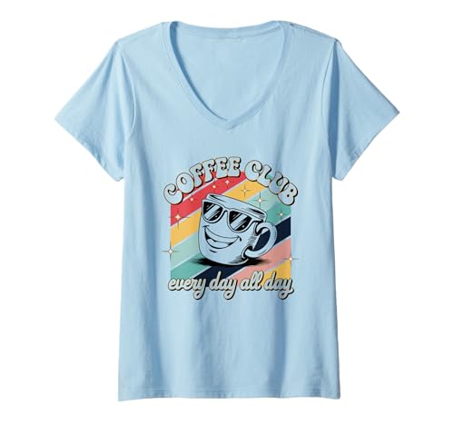 Damen Coffee Club Tshirt Retro Kaffee Kaffeeliebhaber Coffee T-Shirt mit V-Ausschnitt Damen Coffee Club Tshirt Retro Kaffee Kaffeeliebhaber Coffee T-Shirt mit V-Ausschnitt von Kaffee TShirt Männer Frauen Retro Coffee Club