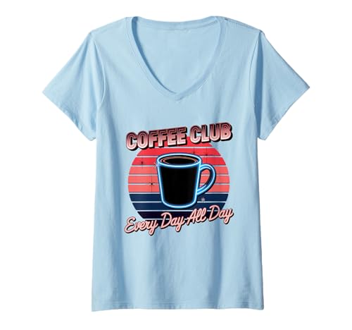 Damen Coffee Club Tshirt Retro Kaffee Kaffeeliebhaber Coffee T-Shirt mit V-Ausschnitt Damen Coffee Club Tshirt Retro Kaffee Kaffeeliebhaber Coffee T-Shirt mit V-Ausschnitt von Kaffee TShirt Männer Frauen Retro Coffee Club