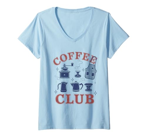 Damen Coffee Club Tshirt Retro Kaffee Kaffeeliebhaber Coffee T-Shirt mit V-Ausschnitt Damen Coffee Club Tshirt Retro Kaffee Kaffeeliebhaber Coffee T-Shirt mit V-Ausschnitt von Kaffee TShirt Männer Frauen Retro Coffee Club