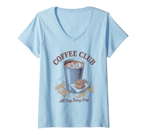 Damen Coffee Club Tshirt Retro Kaffee Kaffeeliebhaber Coffee T-Shirt mit V-Ausschnitt Damen Coffee Club Tshirt Retro Kaffee Kaffeeliebhaber Coffee T-Shirt mit V-Ausschnitt von Kaffee TShirt Männer Frauen Retro Coffee Club