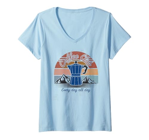 Damen Coffee Club Tshirt Retro Kaffee Kaffeeliebhaber Coffee T-Shirt mit V-Ausschnitt Damen Coffee Club Tshirt Retro Kaffee Kaffeeliebhaber Coffee T-Shirt mit V-Ausschnitt von Kaffee TShirt Männer Frauen Retro Coffee Club