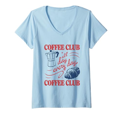 Damen Coffee Club Tshirt Retro Kaffee Kaffeeliebhaber Coffee T-Shirt mit V-Ausschnitt Damen Coffee Club Tshirt Retro Kaffee Kaffeeliebhaber Coffee T-Shirt mit V-Ausschnitt von Kaffee TShirt Männer Frauen Retro Coffee Club