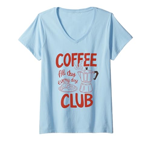 Damen Coffee Club Tshirt Retro Kaffee Kaffeeliebhaber Coffee T-Shirt mit V-Ausschnitt Damen Coffee Club Tshirt Retro Kaffee Kaffeeliebhaber Coffee T-Shirt mit V-Ausschnitt von Kaffee TShirt Männer Frauen Retro Coffee Club