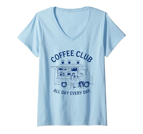 Damen Coffee Club Tshirt Retro Kaffee Kaffeeliebhaber Coffee T-Shirt mit V-Ausschnitt Damen Coffee Club Tshirt Retro Kaffee Kaffeeliebhaber Coffee T-Shirt mit V-Ausschnitt von Kaffee TShirt Männer Frauen Retro Coffee Club