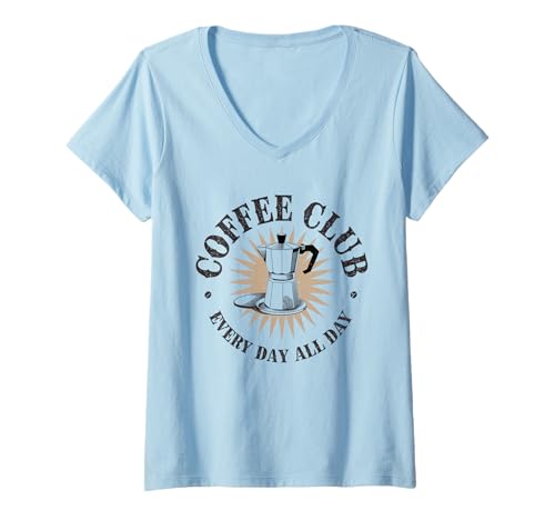Damen Coffee Club Tshirt Retro Kaffee Kaffeeliebhaber Coffee T-Shirt mit V-Ausschnitt Damen Coffee Club Tshirt Retro Kaffee Kaffeeliebhaber Coffee T-Shirt mit V-Ausschnitt von Kaffee TShirt Männer Frauen Retro Coffee Club