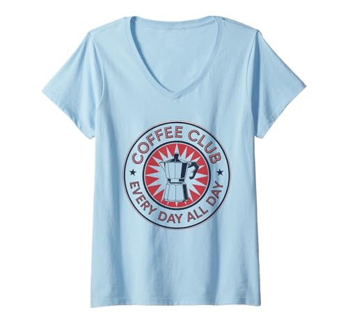 Damen Coffee Club Tshirt Retro Kaffee Kaffeeliebhaber Coffee T-Shirt mit V-Ausschnitt Damen Coffee Club Tshirt Retro Kaffee Kaffeeliebhaber Coffee T-Shirt mit V-Ausschnitt von Kaffee TShirt Männer Frauen Retro Coffee Club