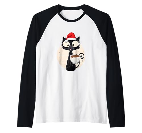 Kaffeekatze mit Weihnachtsmütze Weihnachten Damen Katzen Raglan Kaffeekatze mit Weihnachtsmütze Weihnachten Damen Katzen Raglan von Kaffee Weihnachtsshirt Nikolaus Geschenkidee Xmas