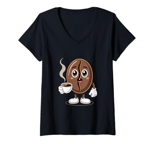 Damen Kaffeeliebhaber Lustige Bohne Mit Heissem Kaffee T-Shirt mit V-Ausschnitt Damen Kaffeeliebhaber Lustige Bohne Mit Heissem Kaffee T-Shirt mit V-Ausschnitt von Kaffeebohne Cartoon Niedlich Barista Kaffee