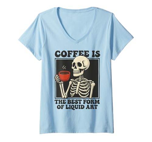Damen Coffee is The Best Form of Liquid Art T-Shirt mit V-Ausschnitt Damen Coffee is The Best Form of Liquid Art T-Shirt mit V-Ausschnitt von Kaffeeliebhaber Koffein Espresso Latte
