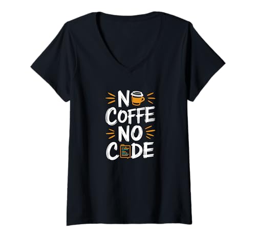 Damen Kaffee Liebhaber no Coffee no ocde Programmierer Koffein T-Shirt mit V-Ausschnitt von Kaffeeliebhaber and Guten Morgen Freunde