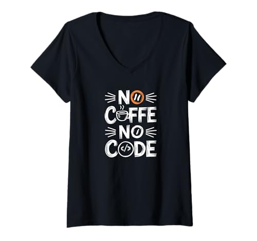 Damen Kaffee Liebhaber no Coffee no ocde Programmierer Koffein T-Shirt mit V-Ausschnitt von Kaffeeliebhaber and Guten Morgen Freunde