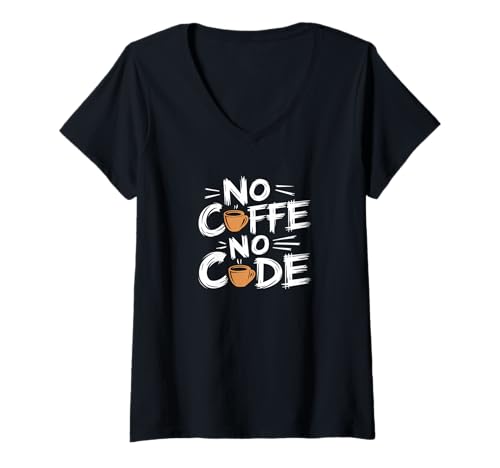 Damen Kaffee Liebhaber no Coffee no ocde Programmierer Koffein T-Shirt mit V-Ausschnitt von Kaffeeliebhaber and Guten Morgen Freunde
