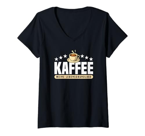 Damen Kaffeejunkie Lebensgrundlage Kaffee Gadgets Kaffeeliebhaber T-Shirt mit V-Ausschnitt von Kaffeeliebhaber und Kaffeejunkie Geschenk