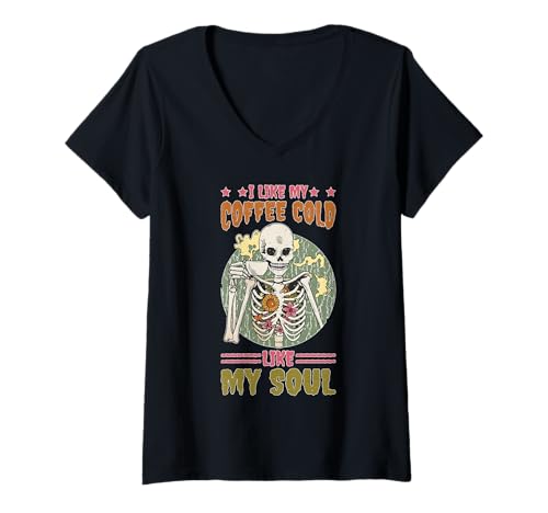 Damen I Like My Coffee Cold Like My Soul Eisgekühlter Koffein T-Shirt mit V-Ausschnitt Damen I Like My Coffee Cold Like My Soul Eisgekühlter Koffein T-Shirt mit V-Ausschnitt von Kaffeetrinker Humor