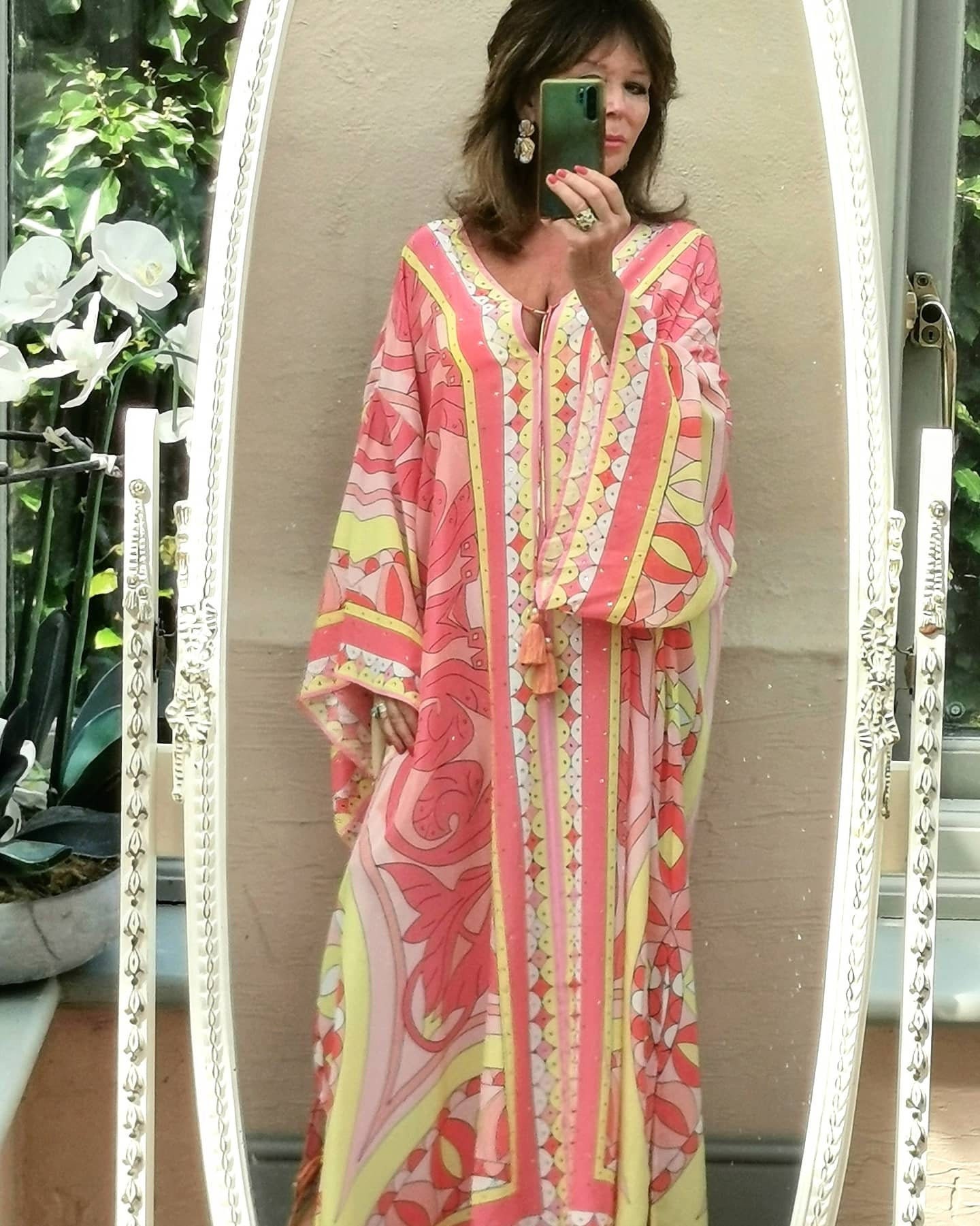 The Kaftan Heaven Neu "Amalfi' Pfirsich Und Zitronen Print Maxi Kleid, Resort Kaftan, Luxus Urlaub, Glamouröse Strandverkleidung von KaftanHeavenfashion