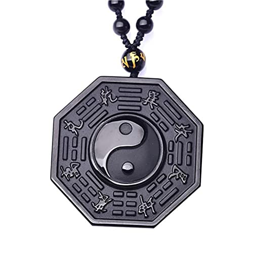 Kagodri Schwarzer Obsidian Yin Yang Anhänger Halskette Herren und Damen Retro Amulett Feng Shui Halskette von Kagodri