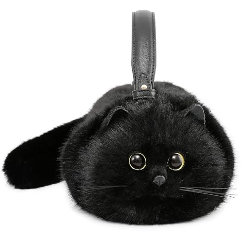 Handgefertigte realistische Katzen-Plüsch-Kawaii-Umhängetasche, pelzige Katzen-Geldbörse, Kätzchen-Geldbörse, Katzentasche, Schwarz, Middle Handgefertigte realistische Katzen-Plüsch-Kawaii-Umhängetasche, pelzige Katzen-Geldbörse, Kätzchen-Geldbörse, Katzentasche, Schwarz, Middle von Kaguren