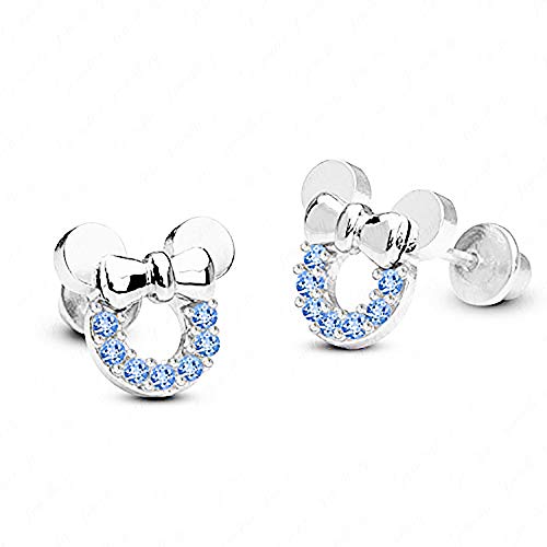 Baobei Frauen Mickey Mouse Ohrstecker 925 Sterling Silber Blau Zirkonia Mickey Mouse Ohrstecker Eleganter feiner Schmuck für Frauen Mädchen mit Schmuckschatulle von Kaguyo