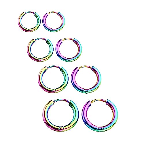 Kaguyo Creolen-Sets für Damen, 4 Paar kleine Huggie-Creolen aus mehrfach chirurgischem Edelstahl für Mädchen und Männer, 8–14 mm (multi) von Kaguyo