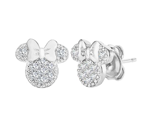 Kaguyo Mickey Mouse Ohrringe für Frauen, roségold-plattiertes 925 Sterling Silber, mit klaren Zirkonia, süße Minnie Mouse Steckerohrringe für Frauen und Mädchen (silber) von Kaguyo