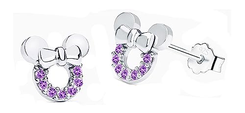 Kaguyo Minnie Mouse Ohrringe, 925 Sterling Silber Amethyst weiß blau rosa Zirkonia Mickey Mouse Ohrstecker für Frauen Mädchen, süßes Design Geburtstagsgeschenk (Amethyst) von Kaguyo