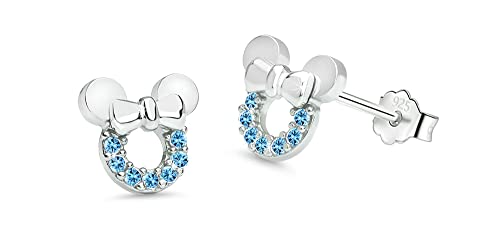 Kaguyo Minnie Mouse Ohrringe, 925 Sterling Silber Amethyst weiß blau rosa Zirkonia Mickey Mouse Ohrstecker für Frauen Mädchen, süßes Design Geburtstagsgeschenk (blau) von Kaguyo