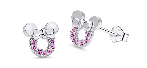 Kaguyo Silber ohrringe für Damen, Sterling Silber Amethyst Grün Blau Rot Zirkonia niedliche Maus Ohrstecker für Damen Mädchen Kinder niedliches Design Geburtstag Geschenk (Rosa) von Kaguyo