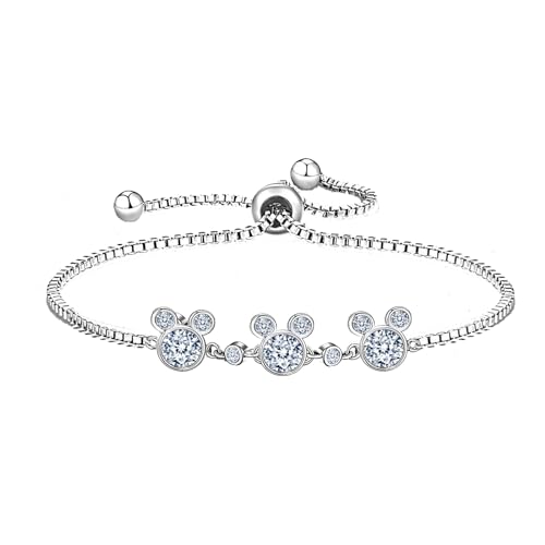 Kaguyo Mickey Mouse Armbänder für Frauen, Sterlingsilber Blau Amethyst pink Zirkonia Minnie Mouse einstellbare Unendlichkeit Freundschaftsarmbänder für Frauen und Mädchen, Geburtstagsgeschenk (klar) von Kaguyo