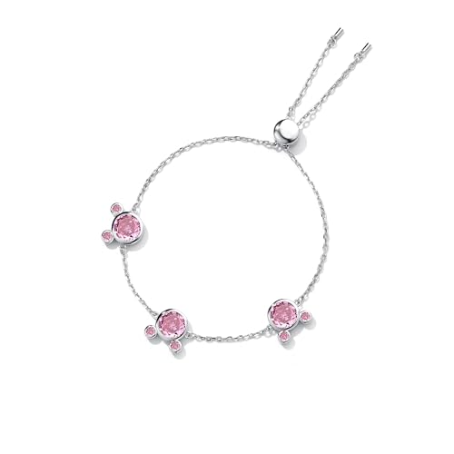 Kaguyo Silberarmbänder für Damen, Mickey-Mouse-Kristallarmbänder, klare Amethyst-Rosa-Zirkonia-Minnie-Maus-verstellbare Unendlichkeitsarmbänder für Frauen und Mädchen (curb pink) von Kaguyo