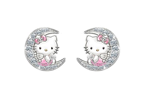 Kaguyo Silberohrringe für Frauen, 925er Sterlingsilber-Hello-Kitty-Ohrringe, niedliche Katzen-Ohrstecker mit Zirkonia für Frauen, Mädchen, Kinder, Geburtstagsgeschenk (Kitty B) von Kaguyo