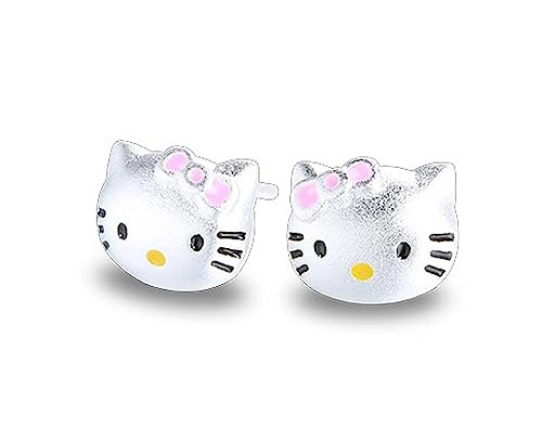 Kaguyo Silberohrringe für Frauen, 925er Sterlingsilber-Hello-Kitty-Ohrringe, niedliche Katzen-Ohrstecker mit Zirkonia für Frauen, Mädchen, Kinder, Geburtstagsgeschenk (Kitty C) von Kaguyo