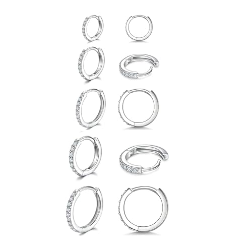 kaguyo Creolen-Ohrringe für Damen, Sterlingsilber, kleine Creolen, klare Zirkone, Huggie-Creolen für Mädchen, Geburtstagsgeschenk für Frauen und Mädchen von 5 bis 14 mm, 14 mm, Sterling Silber, von Kaguyo