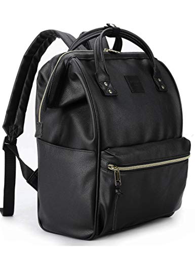 Kah&Kee Damen Leder Rucksack -Wasserdicht 15 Zoll Elegant Laptop-Taschen für Lehrerinnen & Büro-Arbeit, ideal für Reisen (Schwarz, L) von Kah&Kee