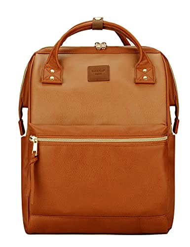 Kah&Kee Damen Leder Rucksack -Wasserdicht 15 Zoll Elegant Laptop-Taschen für Lehrerinnen & Büro-Arbeit, ideal für Reisen (Buff/Kamel, mittel) von Kah&Kee