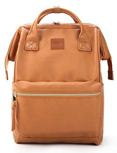Kah&Kee Damen Leder Rucksack -Wasserdicht 15 Zoll Elegant Laptop-Taschen für Lehrerinnen & Büro-Arbeit, ideal für Reisen (Kamel-Beige, mittel) von Kah&Kee
