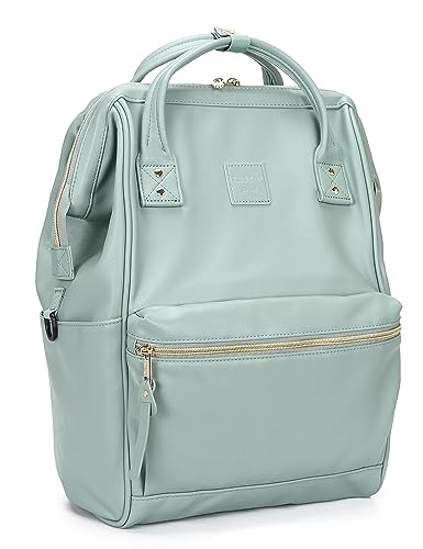 Kah&Kee Leder Rucksack Wickeltasche Laptop Reisen Arzt Lehrer Tasche für Frauen Mann (Grün II) von Kah&Kee