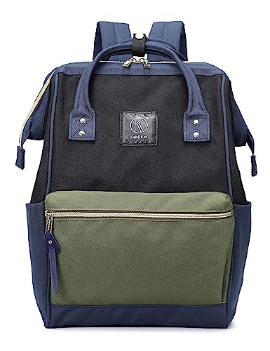 Kah & Kee Polyester Laptop Rucksack Wasserdicht Anti diebstahl Wickeltasche Universität Damen Herren (Tricolor, Klein) (Olive/Marineblau II, Groß) von Kah&Kee