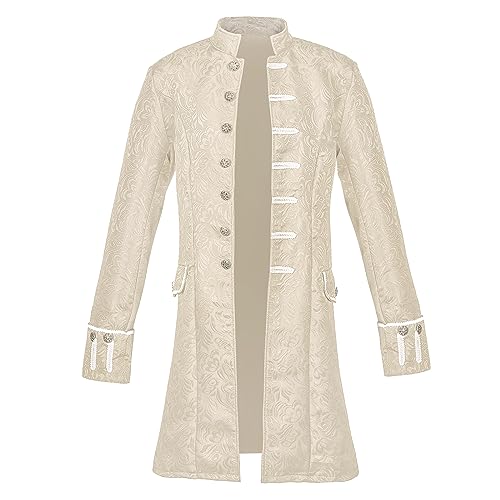 Kahbin Herren Steampunk Kostüm Frack Jacke Vintage Mittelalter Kostüm Gothic Vampir Trenchcoat Gehrock Halloween Kostüm, Beige, XL von Kahbin