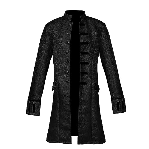 Kahbin Herren Steampunk Kostüm Frack Jacke Vintage Mittelalter Kostüm Gothic Vampir Trenchcoat Gehrock Halloween Kostüm, Schwarz, L von Kahbin