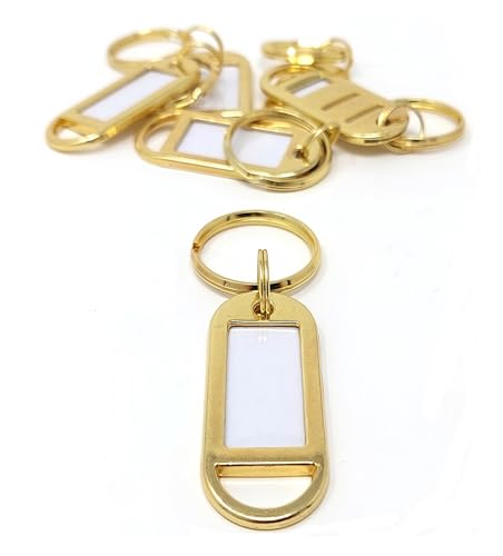 Schlüsselanhänger aus Metall mit beschriftbarem Etikett - personalisierbar - extrem stabil - Anhänger mit Ring für Schlüssel, Gepäck und Haustiere - Gold 10 st. von Kahns Trade