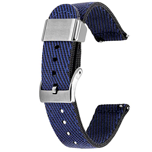 Kai Tian 18mm Uhrenarmband Blau Schwarz Canvas Metallhalter Leinengewebe Schnellverschluss Ersatz Watch Armband für Herren Damen von Kai Tian