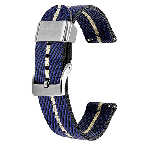 Kai Tian 18mm Uhrenarmband Blauton Khaki Canvas Metallhalter Leinengewebe Schnellverschluss Ersatz Watch Armband für Herren Damen von Kai Tian