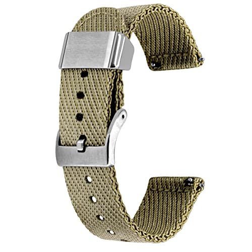 Kai Tian 18mm Uhrenarmband Khaki Canvas Metallhalter Leinengewebe Schnellverschluss Ersatz Watch Armband für Herren Damen von Kai Tian