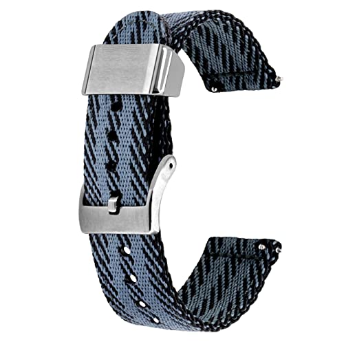 Kai Tian 18mm Uhrenarmband Schwarz Grau Canvas Metallhalter Leinengewebe Schnellverschluss Ersatz Watch Armband für Herren Damen von Kai Tian